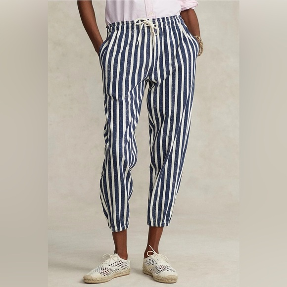 Ralph Lauren Pants - Polo Ralph Lauren Striped Jogger Pants Blue Cream Nautical Sz Small Beach Travel